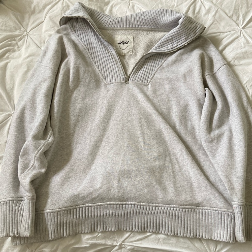 Aerie Grey Quarter Zip Sweatshirt
